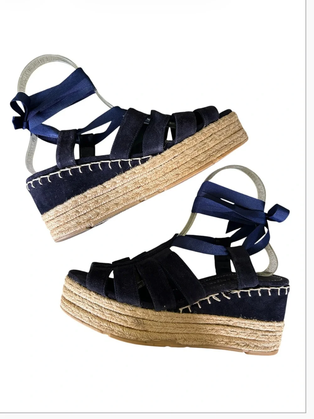 Ralph Lauren Collection Navy Suede Espadrille Wedge Made in Spain 8.5